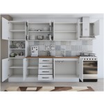 Bucatarie Alfa 300, corp hota si soldat, cu vitrina, alb, blat termic nuc - imagine 4