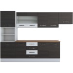 Bucatarie Alfa 300, corp hota si soldat, cu vitrina, wenge/alb, blat termic nuc - imagine 5