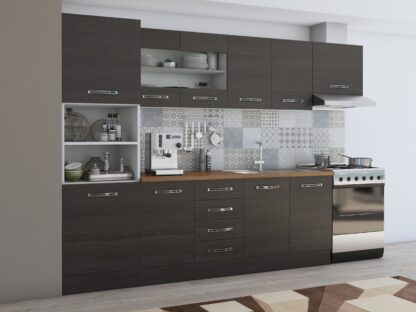 Bucatarie Alfa 300, corp hota si soldat, cu vitrina, wenge, blat termic nuc - imagine 2