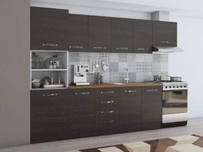 Bucatarie Alfa 300, corp hota si soldat, fara vitrina, wenge, blat termic nuc - imagine 2