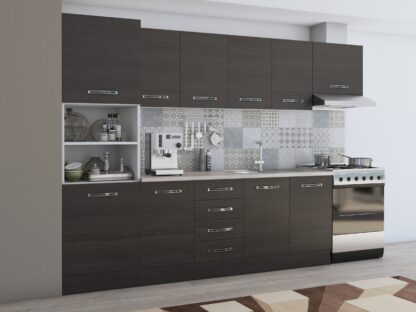 Bucatarie Alfa 300, corp hota si soldat, fara vitrina, wenge, blat termic travertin - imagine 2