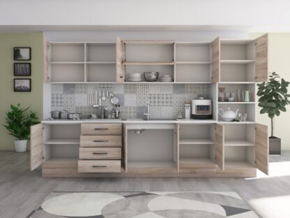 Bucatarie Alfa 320, sonoma, blat termic alb, corp pentru cuptor incorporabil - imagine 2