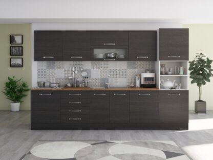 Bucatarie Alfa 320, wenge, blat termic nuc, corp pentru cuptor incorporabil