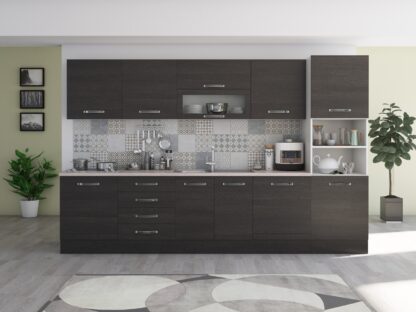Bucatarie Alfa 320, wenge, blat termic travertin, corp pentru cuptor incorporabil