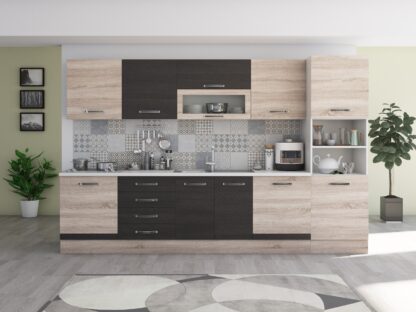 Bucatarie Alfa 320, wenge/sonoma, blat termic alb, corp pentru cuptor incorporabil