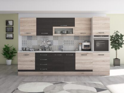 Bucatarie Alfa 320, wenge/sonoma, blat termic alb, corp pentru cuptor incorporabil - imagine 2