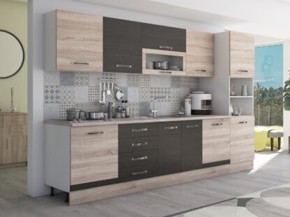 Bucatarie Alfa 320, wenge/sonoma, blat termic travertin, corp pentru cuptor incorporabil - imagine 4