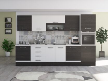 Bucatarie Alfa 320, alb/wenge, blat termic alb, corp pentru cuptor incorporabil - imagine 3