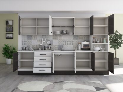 Bucatarie Alfa 320, alb/wenge, blat termic alb, corp pentru cuptor incorporabil - imagine 2