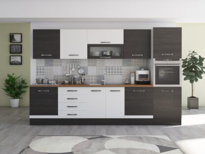 Bucatarie Alfa 320, alb/wenge, blat termic nuc, corp pentru cuptor incorporabil - imagine 3