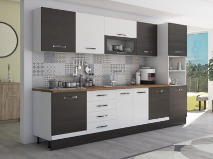 Bucatarie Alfa 320, alb/wenge, blat termic nuc, corp pentru cuptor incorporabil - imagine 4