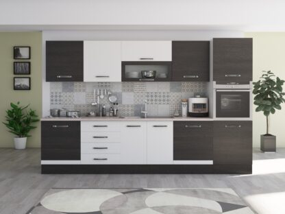 Bucatarie Alfa 320, alb/wenge, blat termic travertin, corp pentru cuptor incorporabil - imagine 3