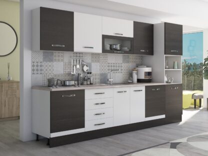 Bucatarie Alfa 320, alb/wenge, blat termic travertin, corp pentru cuptor incorporabil - imagine 4