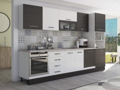 Bucatarie Alfa 320, alb/wenge, blat termic travertin, corp pentru cuptor incorporabil - imagine 5
