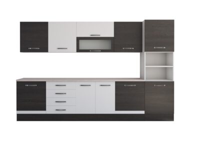 Bucatarie Alfa 320, alb/wenge, blat termic travertin, corp pentru cuptor incorporabil - imagine 6