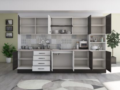 Bucatarie Alfa 320, alb/wenge, blat termic travertin, corp pentru cuptor incorporabil - imagine 2