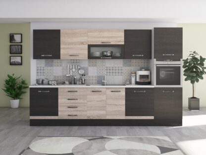 Bucatarie Alfa 320, sonoma/wenge, blat termic alb, corp pentru cuptor incorporabil - imagine 3