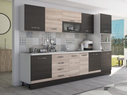 Bucatarie Alfa 320, sonoma/wenge, blat termic alb, corp pentru cuptor incorporabil - imagine 4