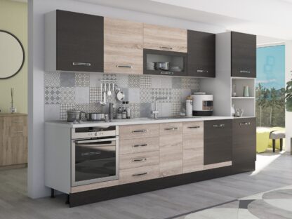 Bucatarie Alfa 320, sonoma/wenge, blat termic alb, corp pentru cuptor incorporabil - imagine 5