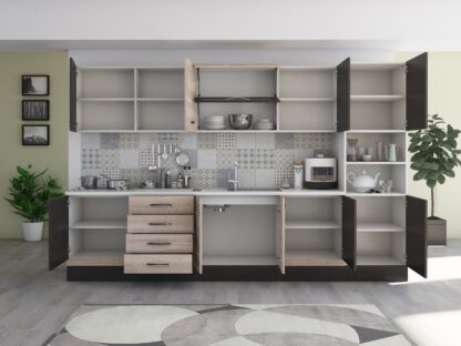 Bucatarie Alfa 320, sonoma/wenge, blat termic alb, corp pentru cuptor incorporabil - imagine 2
