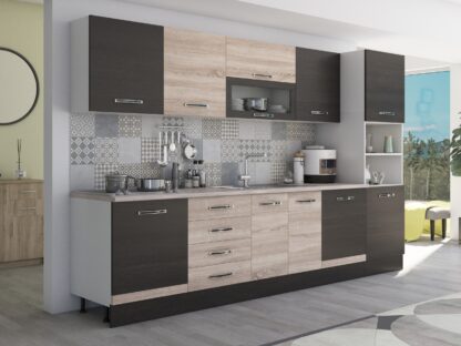 Bucatarie Alfa 320, sonoma/wenge, blat termic travertin, corp pentru cuptor incorporabil - imagine 3