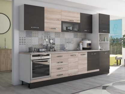 Bucatarie Alfa 320, sonoma/wenge, blat termic travertin, corp pentru cuptor incorporabil - imagine 4