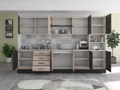 Bucatarie Alfa 320, sonoma/wenge, blat termic travertin, corp pentru cuptor incorporabil - imagine 6