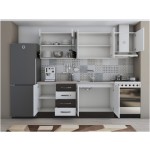 Bucatarie Alfa 240, corp hota, cu vitrina, alb/wenge, blat termic travertin - imagine 4