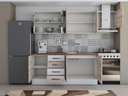 Bucatarie Alfa 240, corp hota, cu vitrina, sonoma/alb, blat termic nuc - imagine 4