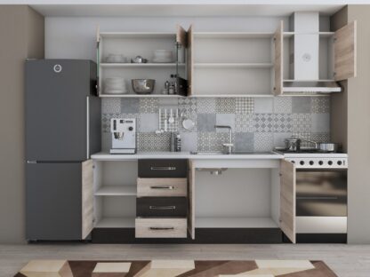 Bucatarie Alfa 240, corp hota, cu vitrina, sonoma/wenge, blat termic alb - imagine 4