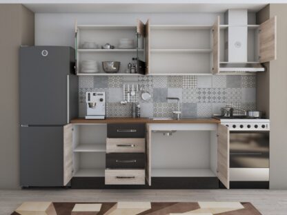 Bucatarie Alfa 240, corp hota, cu vitrina, sonoma/wenge, blat termic nuc - imagine 4