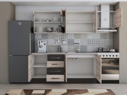 Bucatarie Alfa 240, corp hota, cu vitrina, sonoma/wenge, blat termic travertin - imagine 4