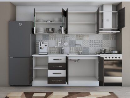 Bucatarie Alfa 240, corp hota, cu vitrina, wenge/alb, blat termic alb - imagine 4