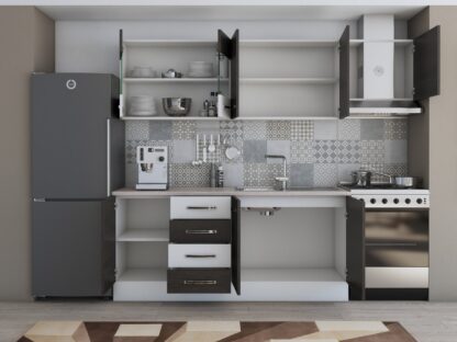 Bucatarie Alfa 240, corp hota, cu vitrina, wenge/alb, blat termic travertin - imagine 4