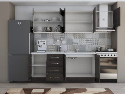 Bucatarie Alfa 240, corp hota, cu vitrina, wenge, blat termic alb - imagine 4