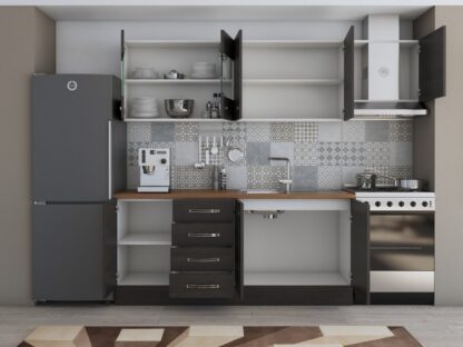Bucatarie Alfa 240, corp hota, cu vitrina, wenge, blat termic nuc - imagine 4