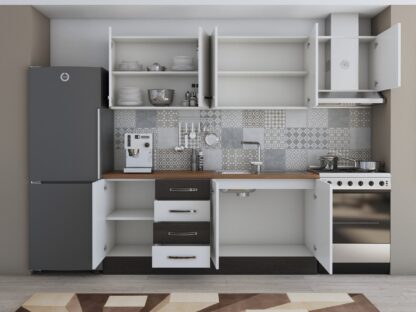 Bucatarie Alfa 240, corp hota, fara vitrina, alb/wenge, blat termic nuc - imagine 4