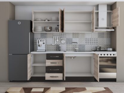 Bucatarie Alfa 240, corp hota, fara vitrina, sonoma/wenge, blat termic alb - imagine 4