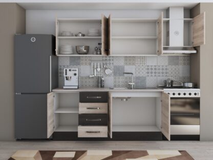 Bucatarie Alfa 240, corp hota, fara vitrina, sonoma/wenge, blat termic travertin - imagine 4