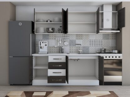 Bucatarie Alfa 240, corp hota, fara vitrina, wenge/alb, blat termic alb - imagine 3