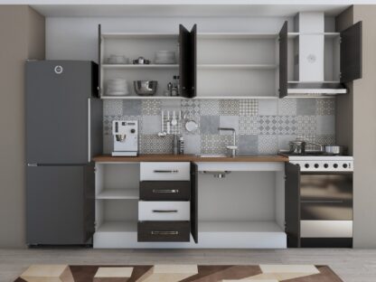 Bucatarie Alfa 240, corp hota, fara vitrina, wenge/alb, blat termic nuc - imagine 4