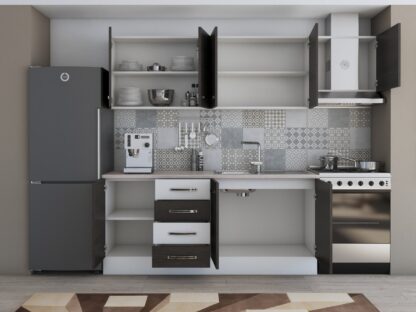 Bucatarie Alfa 240, corp hota, fara vitrina, wenge/alb, blat termic travertin - imagine 4
