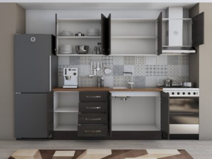 Bucatarie Alfa 240, corp hota, fara vitrina, wenge, blat termic nuc - imagine 3