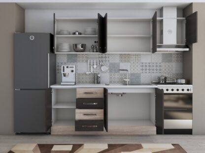 Bucatarie Alfa 240, corp hota, fara vitrina, wenge/sonoma, blat termic alb - imagine 4