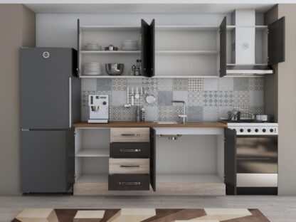 Bucatarie Alfa 240, corp hota, fara vitrina, wenge/sonoma, blat termic nuc - imagine 4