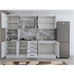 Bucatarie Alfa 240, soldat, cu vitrina, alb, blat termic travertin - imagine 6