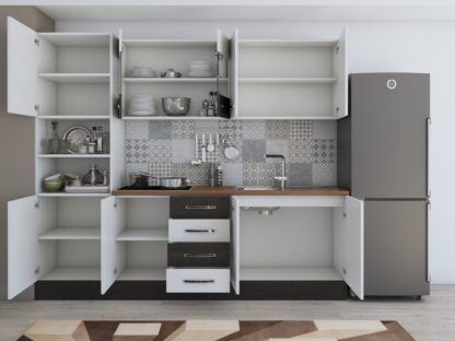 Bucatarie Alfa 240, soldat, cu vitrina, alb/wenge, blat termic nuc - imagine 5