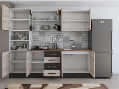 Bucatarie Alfa 240, soldat, cu vitrina, sonoma/wenge, blat termic nuc - imagine 6