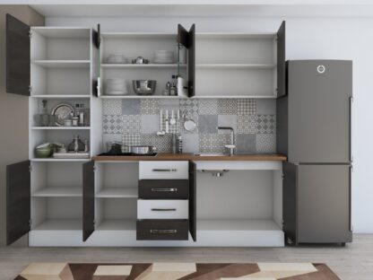 Bucatarie Alfa 240, soldat, cu vitrina, wenge/alb, blat termic nuc - imagine 6