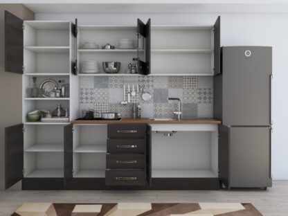 Bucatarie Alfa 240, soldat, cu vitrina, wenge, blat termic nuc - imagine 6